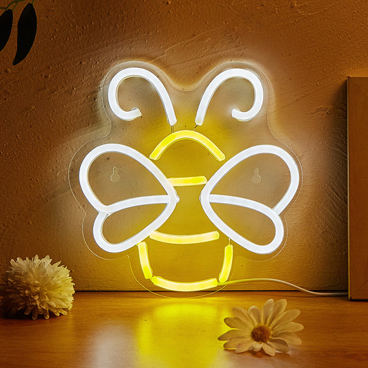 Bee LED Neon Sign Cute Neon Lights for Room USB Powered Wall Mounted Neon Signs For Bedroom, 3D Wall Art & Party wall Decorative Lighting Gift - aida3dworks