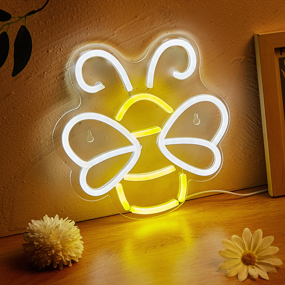 Bee LED Neon Sign Cute Neon Lights for Room USB Powered Wall Mounted Neon Signs For Bedroom, 3D Wall Art & Party wall Decorative Lighting Gift - aida3dworks