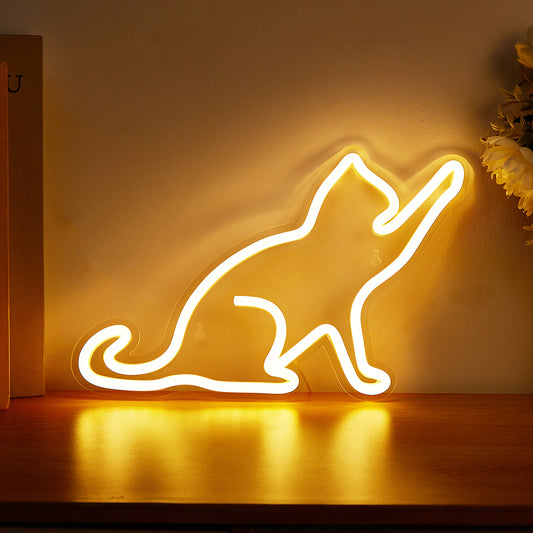 Cat LED Neon Sign Neon Light USB Powered Night Light, 3D Wall Art Decor Neon Signs for Bedroom Living Room Decor lamp Holiday Gift for Children Kids Girls (Warm White) - aida3dworks