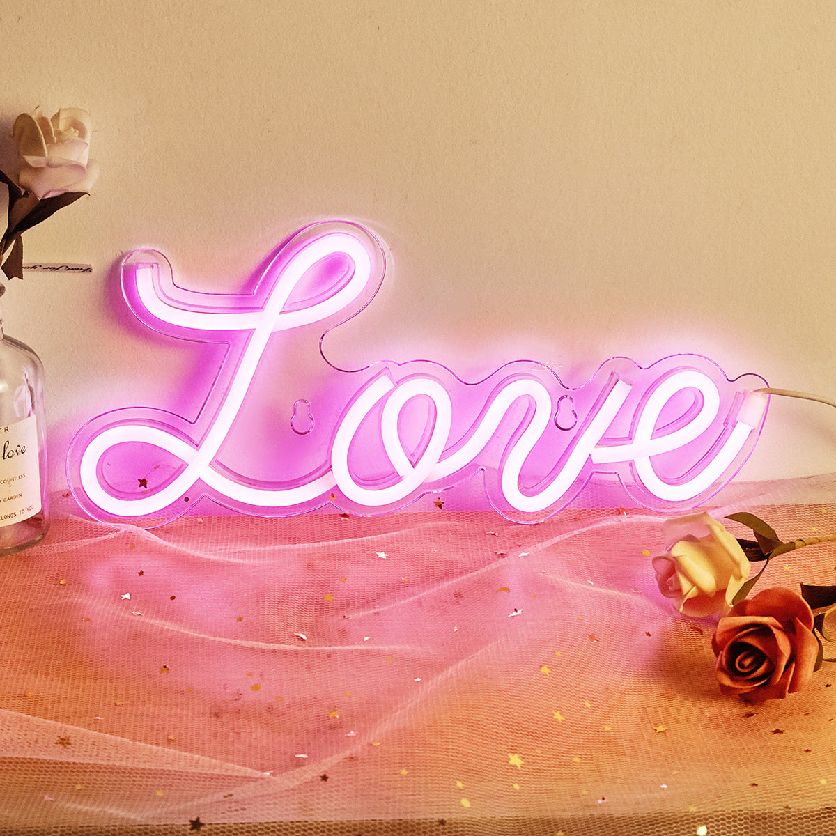 5V White Love LED Neon Sign Christmas Wedding Party Decoration Wall Lamp USB Powered Children Bedroom Night Light ( LOVE PINK) - aida3dworks