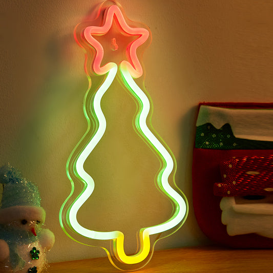 LED Neon Sign Christmas tree Cute Neon Sign, USB Powered Neon Signs Night Light, 3D Wall Art & Game room Bedroom Living Room Christmas Decor lamp for Children Kids Girl (Christmas tree) - aida3dworks