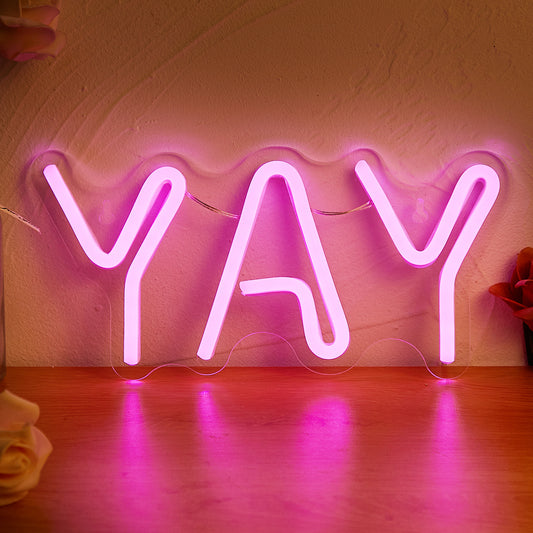 LED Neon YAY Cute Neon Sign, USB Powered Neon Signs Night Light, 3D Wall Art & Game room Bedroom Living Room Decor lamp Holiday Gift for Children Kids Girl - aida3dworks