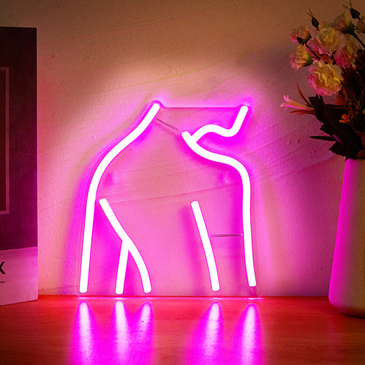 Pink LED Neon Sign Lady Cute Neon Light, USB Powered Neon Signs Night Light, 3D Wall Art & Game room Bedroom Living Room Decor lamp Holiday Gift for Children Kids Girls (Back) - aida3dworks